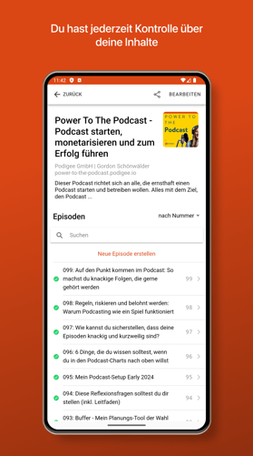 Podigee mobile App - Content bearbeiten