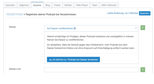 deezer einreichen Exporte